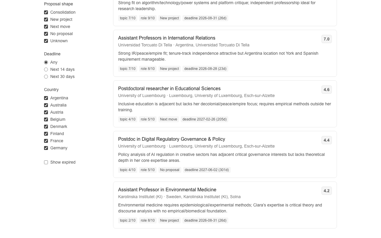 The ranked feed: score, one-line rationale, filters